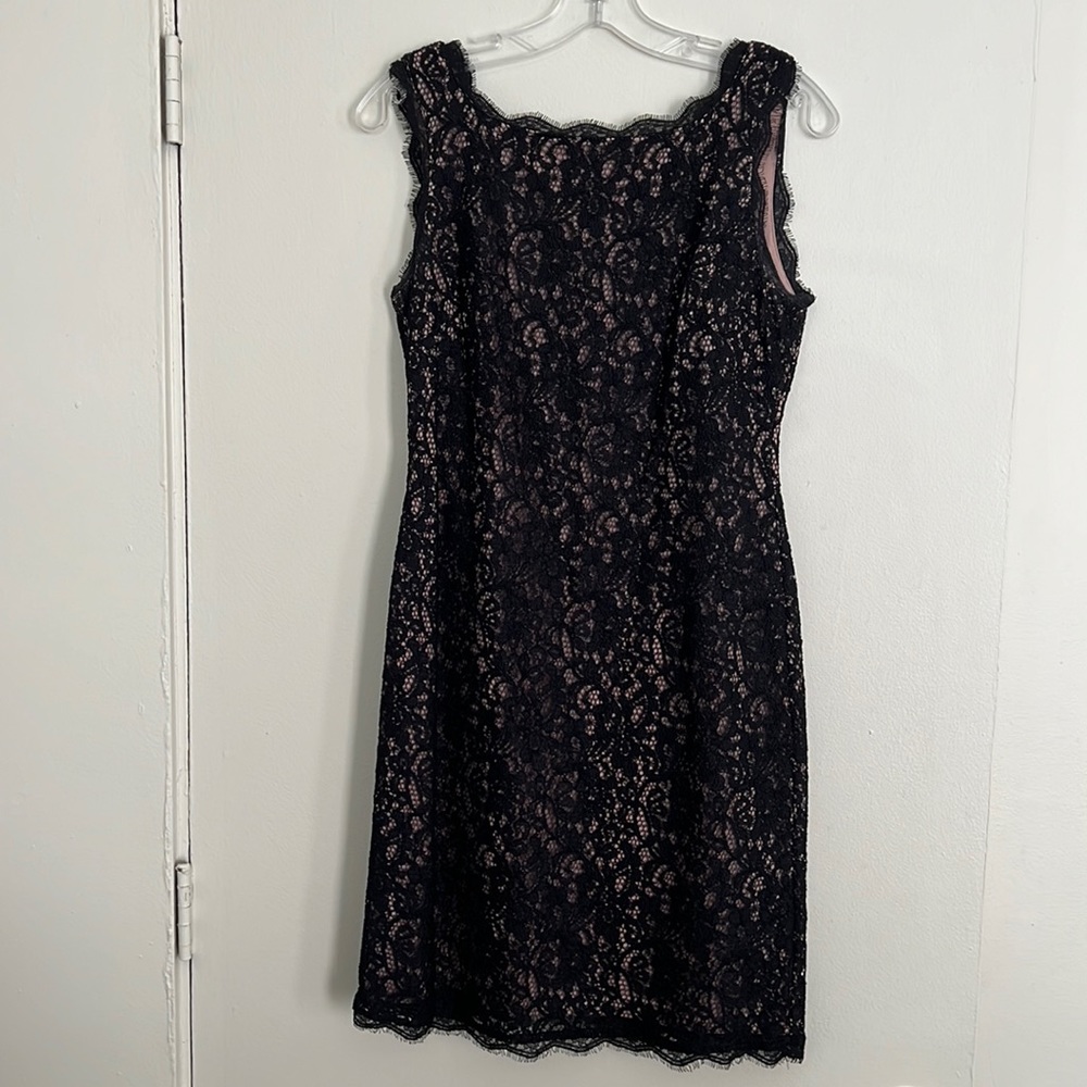 Adrianna Papell Black Lace Nude Sheath Dress